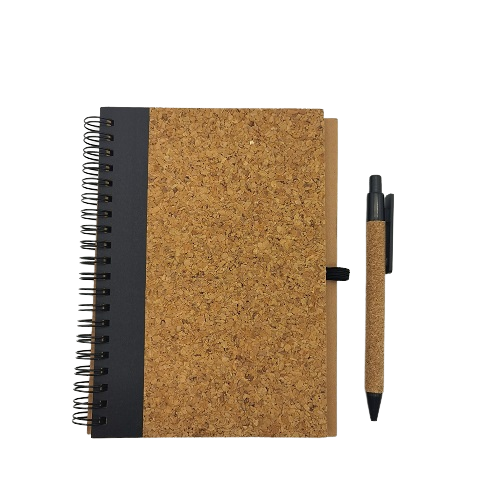 B6 Double Wire-o Spiral Notebook Cork And Black Card Cover Notebook With Cork Pen Attached