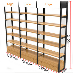 Supermarket Wooden Retail Shelving Display Shop Shelves Snacks Cosmetic Grocery Timber Display Convenience Store Multilevel Rack