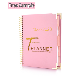 Free Sample Custom Gold Spiral 2022-2023 A4  A5 Weekly Daily Planner Notebook Printing