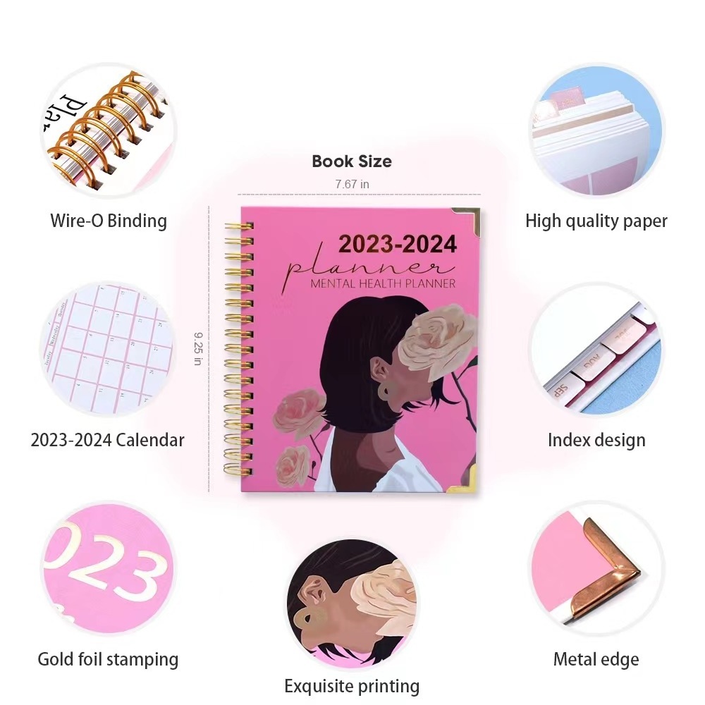 Free Sample Custom 2023-2024 Hardcover  A5 Life Journal Notebook Printed Diary Planner Printing