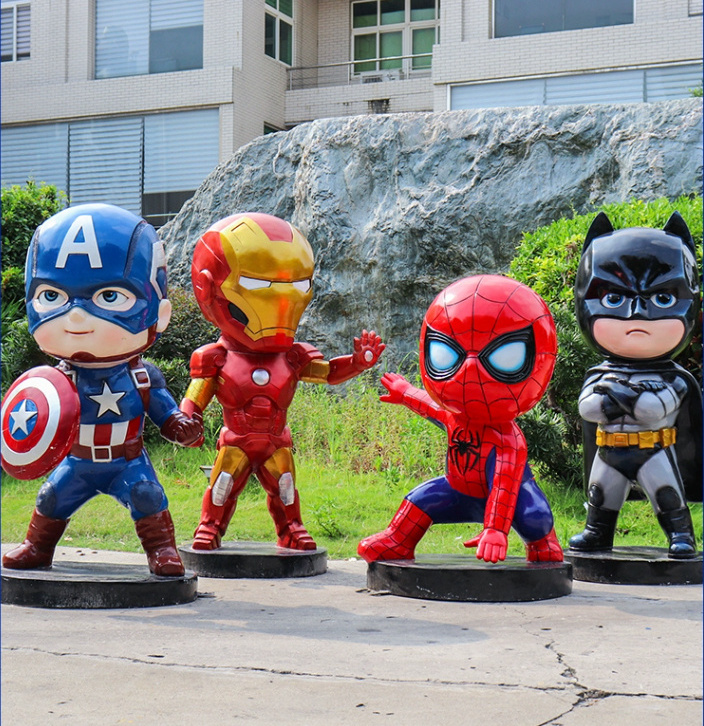 Jingujin High Quality fiberglass sculpture outdoor Light weight life size fiberglass marvel characters sculpture for street