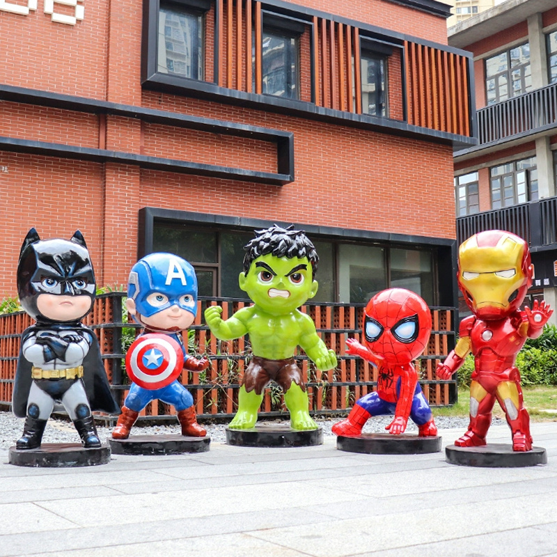 Jingujin High Quality fiberglass sculpture outdoor Light weight life size fiberglass marvel characters sculpture for street