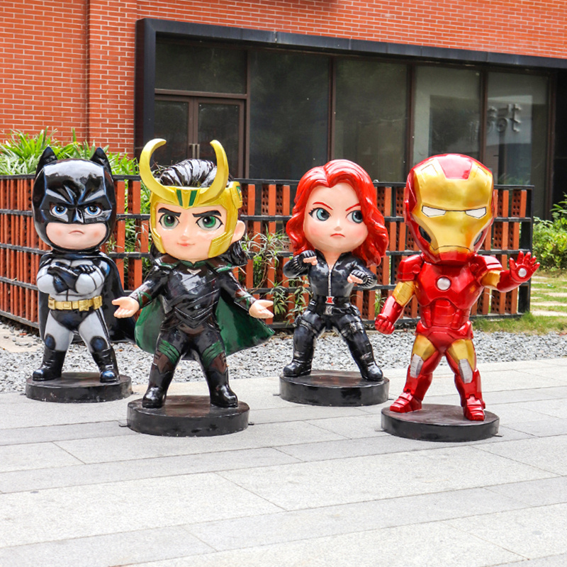 Jingujin High Quality fiberglass sculpture outdoor Light weight life size fiberglass marvel characters sculpture for street