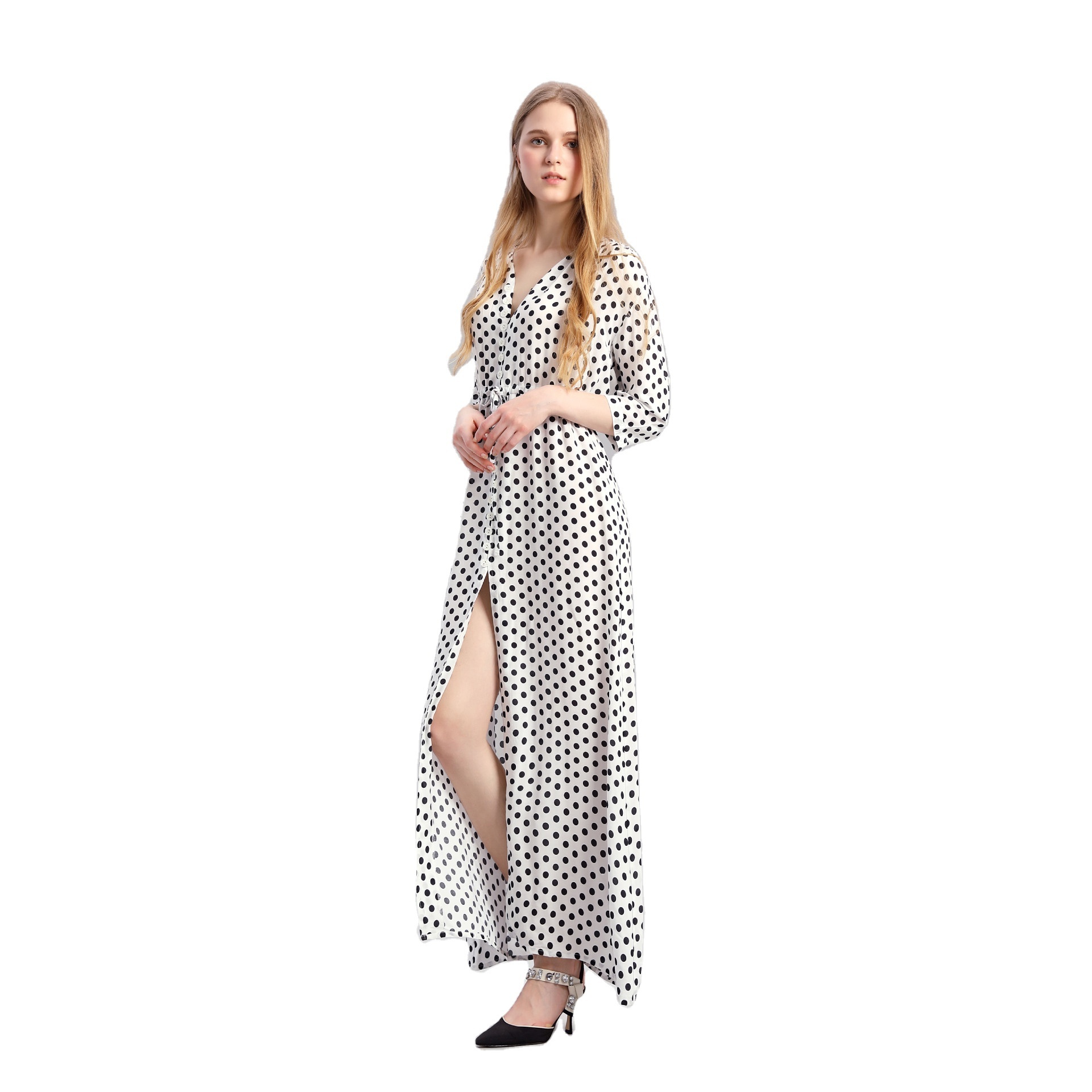 OEM Custom Abaya Muslim Women Dress Polka Dot Long Skirt Temperament Long Dresses Middle Eastern Robe