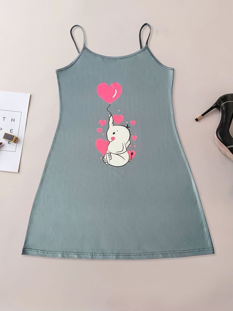 Hot Selling New Design Cute Loungewear Strap Summer  Sleeveless Night Dress Elephant Cute Nightgown Sleepwear Pajamas