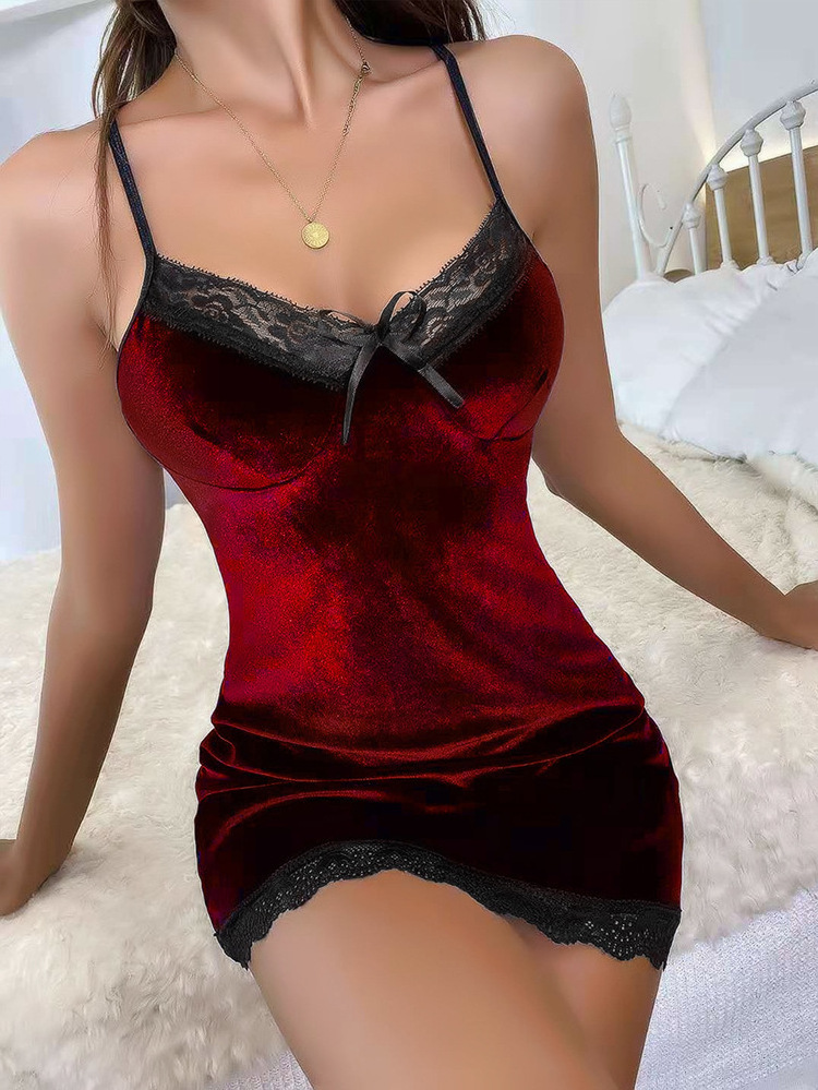 Manufacturer Sleepwear Sling Lace Pleuche One-piece Dresses Package Hip Sexy Lingeries Velvet Pajamas Loungewear