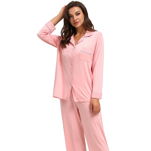 Factory Wholesale Long Sleeve Soft Casual Viscose Bamboo Pajamas Sets Two Pieces Sleepwear Pyjamas Loungewear For Women