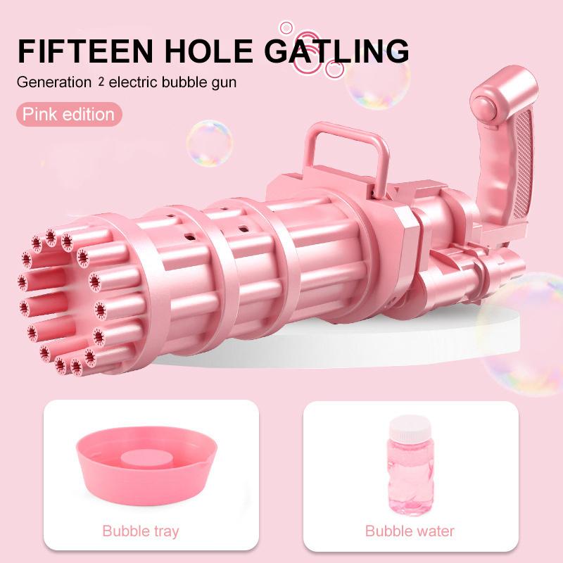 New Design Battery Operated 15 Hole Bubble Gatling Gun Plastic Color Box Ps Unisex Gun Bubble Gatling Bubble Gun To Kids