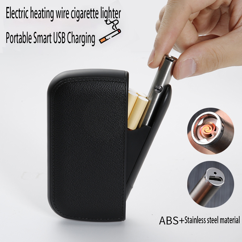 new leather cigarette case cover cigarette case holder container box three chambers lighter holder case