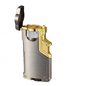 Creative Three Color Flame Big Gear Regulating Windproof Lighter Metal Gas Torch Lighter Inflatable Lighter For Smoking