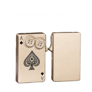 Wholesale Creative Gear Rotating Poker Lighter Green Flame Straight Punching Lighter Group Lettered Poker Card Lighter