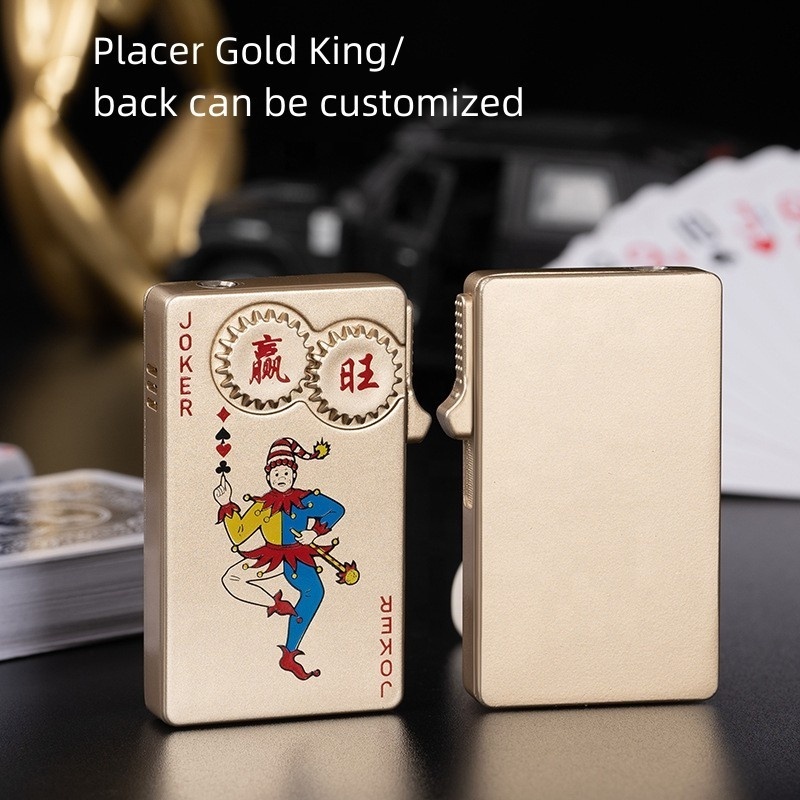 Wholesale Creative Gear Rotating Poker Lighter Green Flame Straight Punching Lighter Group Lettered Poker Card Lighter