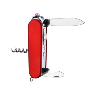 Outdoor Electric Arc Lighter USB Rechargeable Refillable Ligniter Creative Multi-Function Ligniter Knife Wine Opener Kitchen BBQ