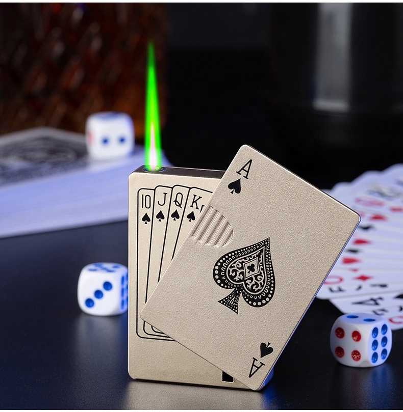 Green Flame Ace Card Poker Lighter Metal Windproof Cigarette Lighter Playing Card Lighters Jet Torch Turbo Smoking Accessories