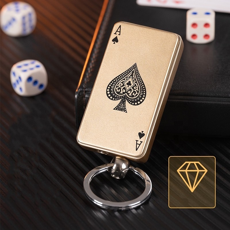 Wholesale Creative Poker Lighter Zinc Alloy Keychain Compact And Portable Strong Windproof Red Flame Metal Torch Lighter