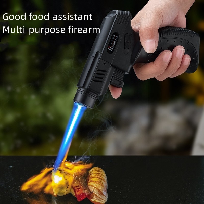 Adjustable Flame Size Reversible Pistol Styling Lock Fire Welding Gun Flamethrower Direct Blast Windproof Lighter