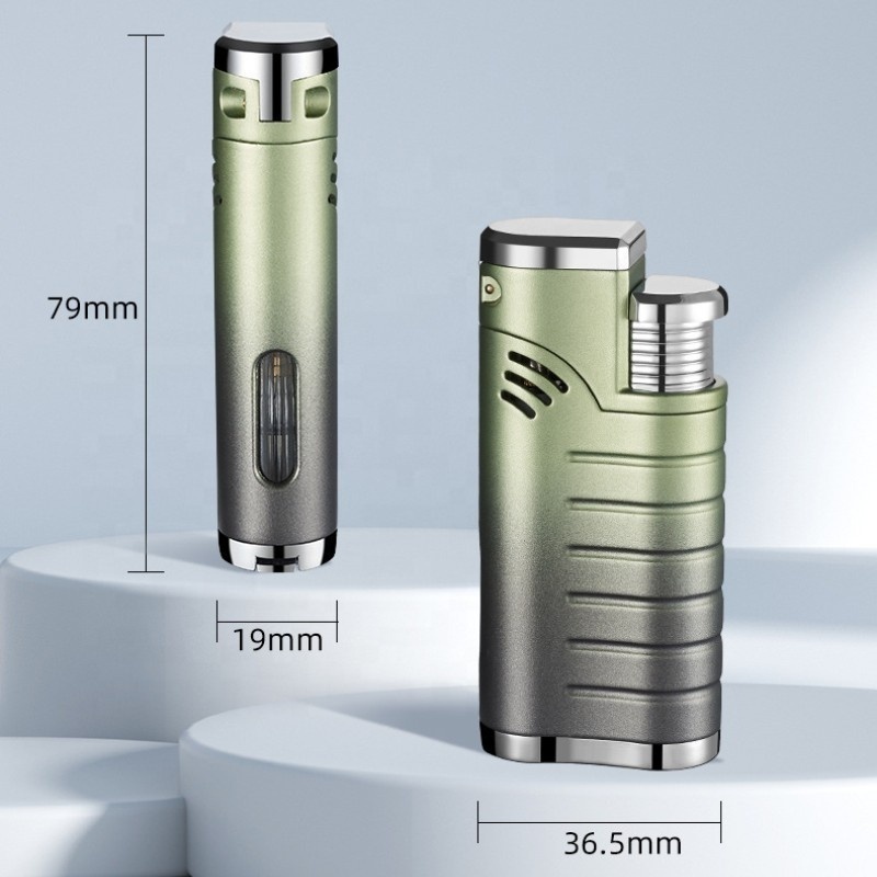 Wholesale New Three Straight Jet Flame Gas Lighter With Folding Metal Torch Lighter Cigar Lighter And Cutter