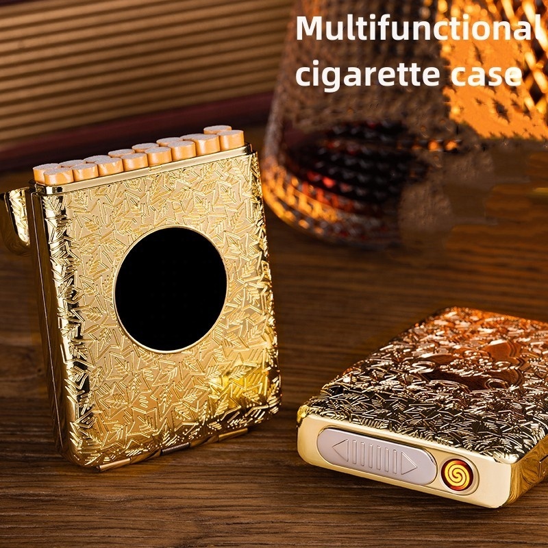 New Retro 16 Coarse Cigarette Case Multi-functional Cigarette Case With Windproof Tungsten Lighter DIY Boyfriend Gift