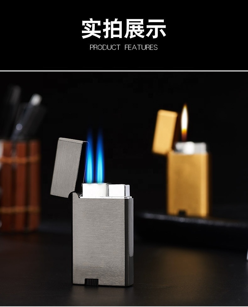 Custom Logo Butane Gas Cigarette Lighter Double Flame Lighter Open Jet Flame Windproof Lighter Personality Torch Cigar Lighter