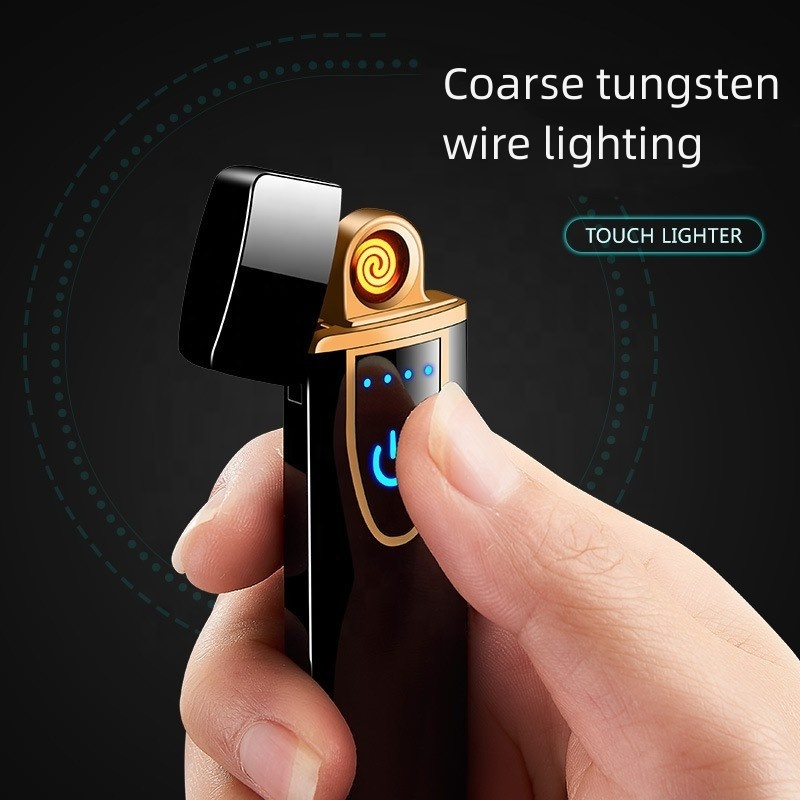 New Metal Touch Sensing Cigarette Lighter Compact USB Charging Gift Box Lighter Coarse Tungsten Wire Lighting Lighter