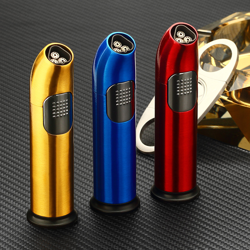 Wholesale Three Direct Fire Cigar Blaster Torch Welding Gun Outdoor Metal Lighter Moxibustion Igniter Classic Lighter