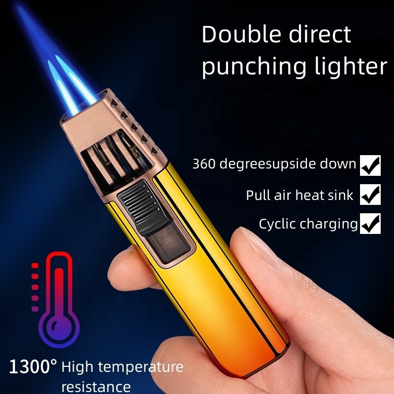 Refillable Butane Lighter Double direct injection spray gun lighter, Butane Lighters, Windproof Jet Flame Lighter