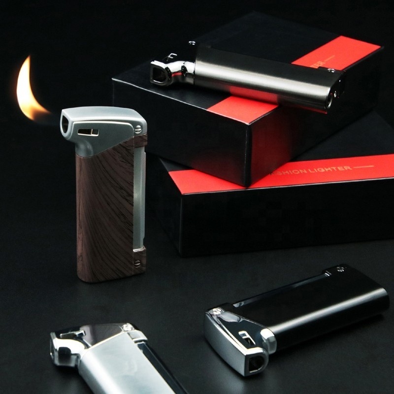 Wholesale Single Jet Flame Lighter Custom Logo Cigar Lighters Classical Old Fashion Portable Metal Gas Windproof Torch Lighter