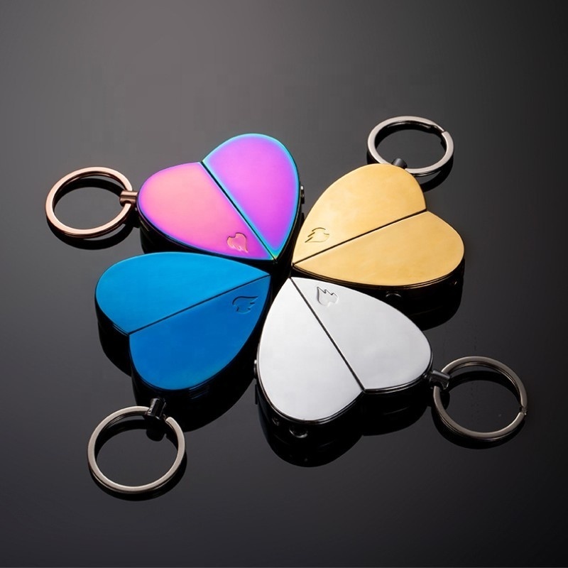 Double Heart Folding Lighter Change Shape Freely Keychain Gas Electric Lighter Double Flame Rotating Folding Lighters