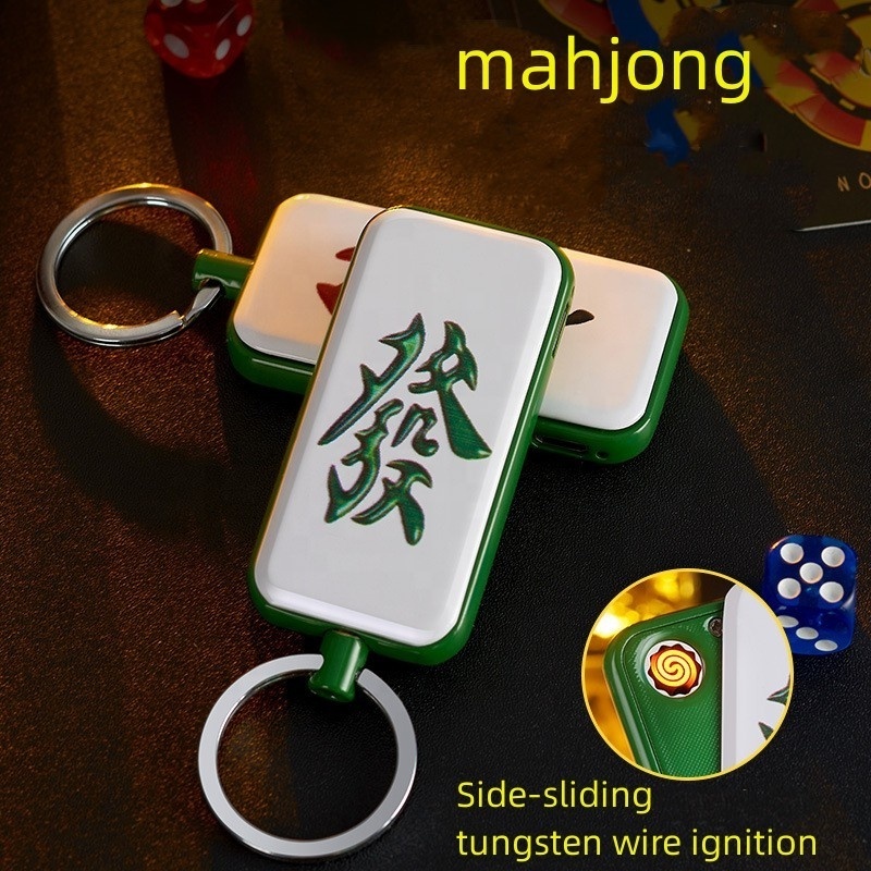 Creative Personality Mahjong Poker Keychain Pendant USB Charging Lighter Cigarette Lighter