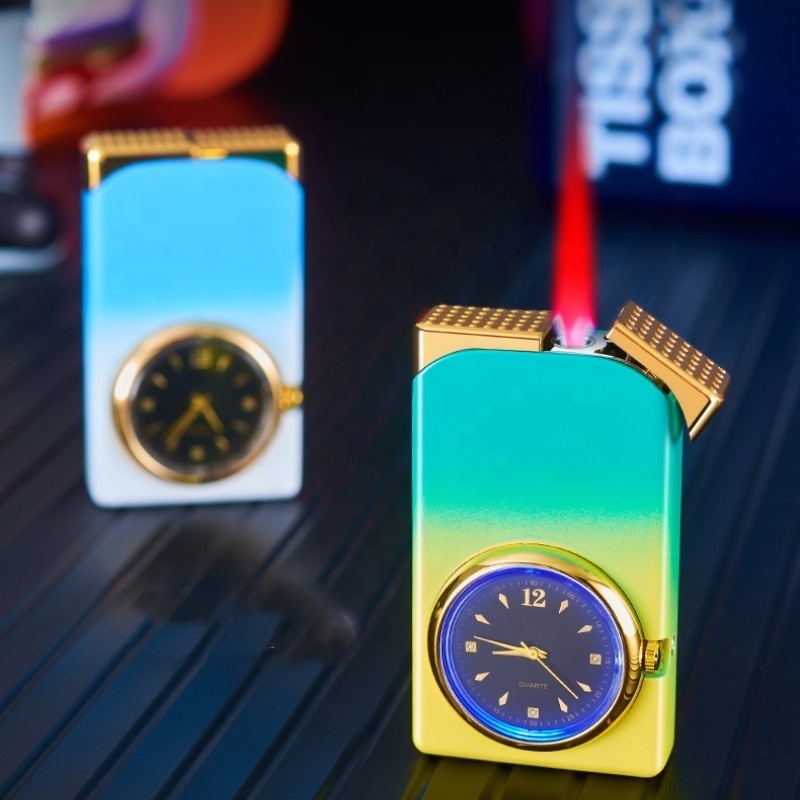 Wholesale Magic double fire lighter Personality Creative metal inflatable watch clock lighter fashionable men's gift