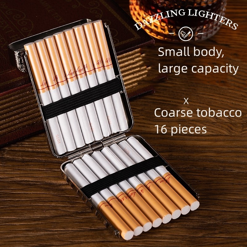 New Retro 16 Coarse Cigarette Case Multi-functional Cigarette Case With Windproof Tungsten Lighter DIY Boyfriend Gift