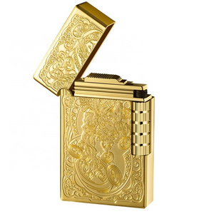 Carved Side Skid Wheel Loud Lighter Small Grinding Open Flame Gas Lighter Personalized Outdoor Metal Cigarette Lighter