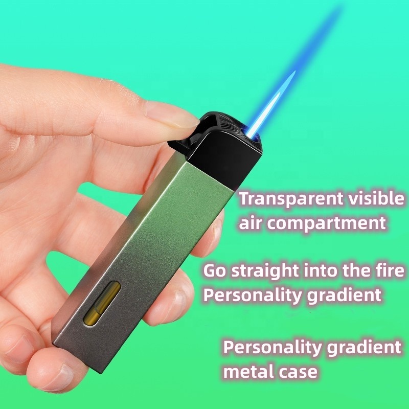 Personality Gradient Lighter Windproof Direct Impact Blue Flame Lighter Transparent Visible Air Compartment Mini Lighter