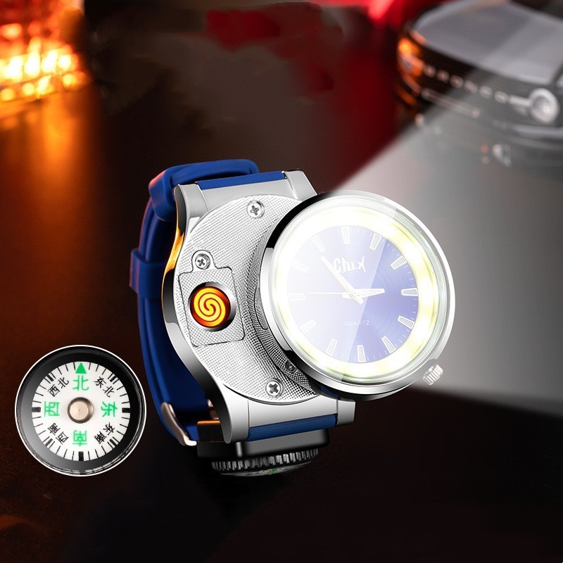 Wholesale Creative Multi-Functional Watch Lighter With Compass COB Light Windproof Watch Cigarette Lighter Gift