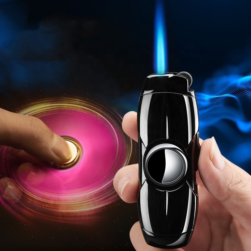 Direct Jet Fidget Spinner Inflatable Lighter Creative Spinning Gyro Lighter Windproof Blue Flame Lighter