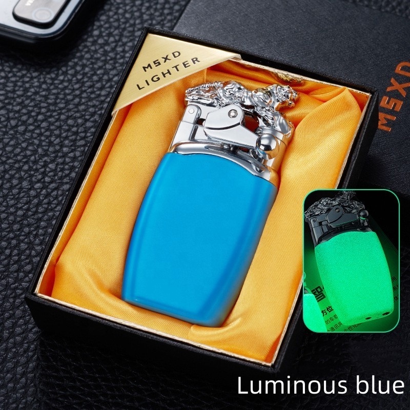 Customize Creative Tiger Rocker Arm Lighter Direct Punching Single Fire Lighter Windproof Blue Flame Luminous Lighter