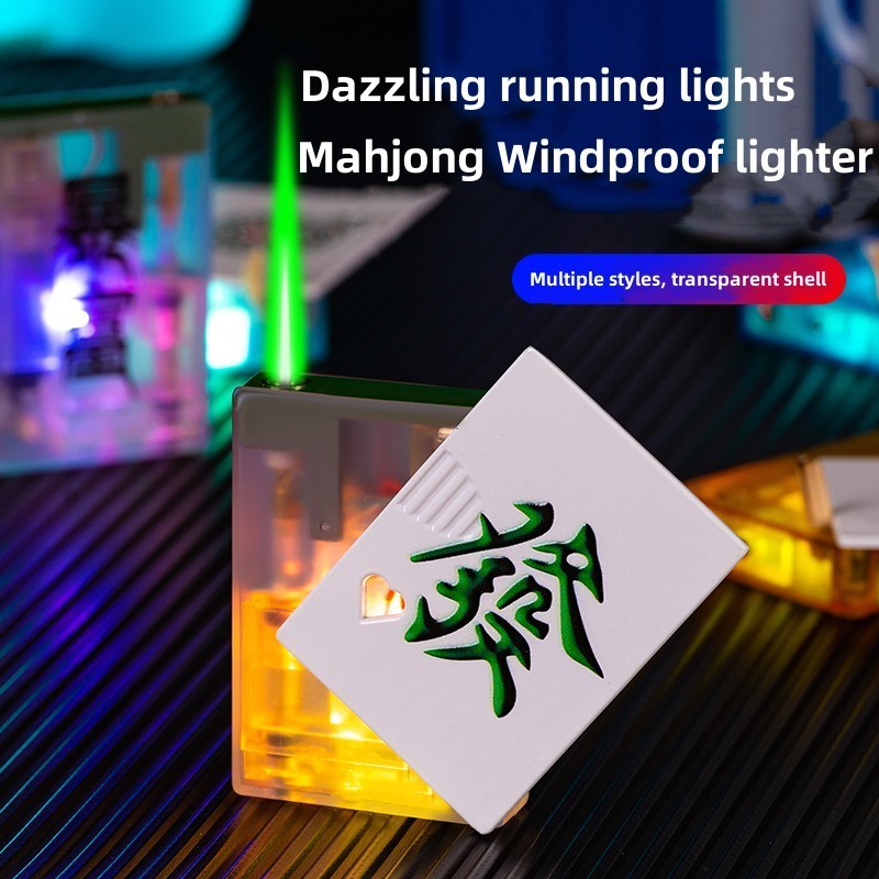 Creative Luminous Gas Transparent Luminous Mahjong lighter Dazzling Flashing Lights Windproof Green Flame Lighter