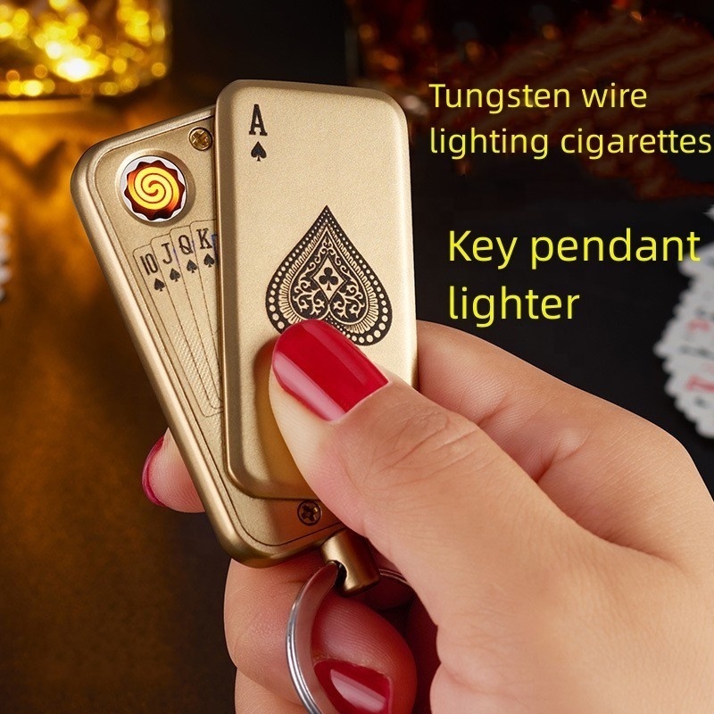 Creative Personality Mahjong Poker Keychain Pendant USB Charging Lighter Cigarette Lighter