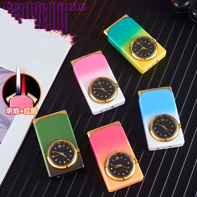 Wholesale Magic double fire lighter Personality Creative metal inflatable watch clock lighter fashionable men's gift