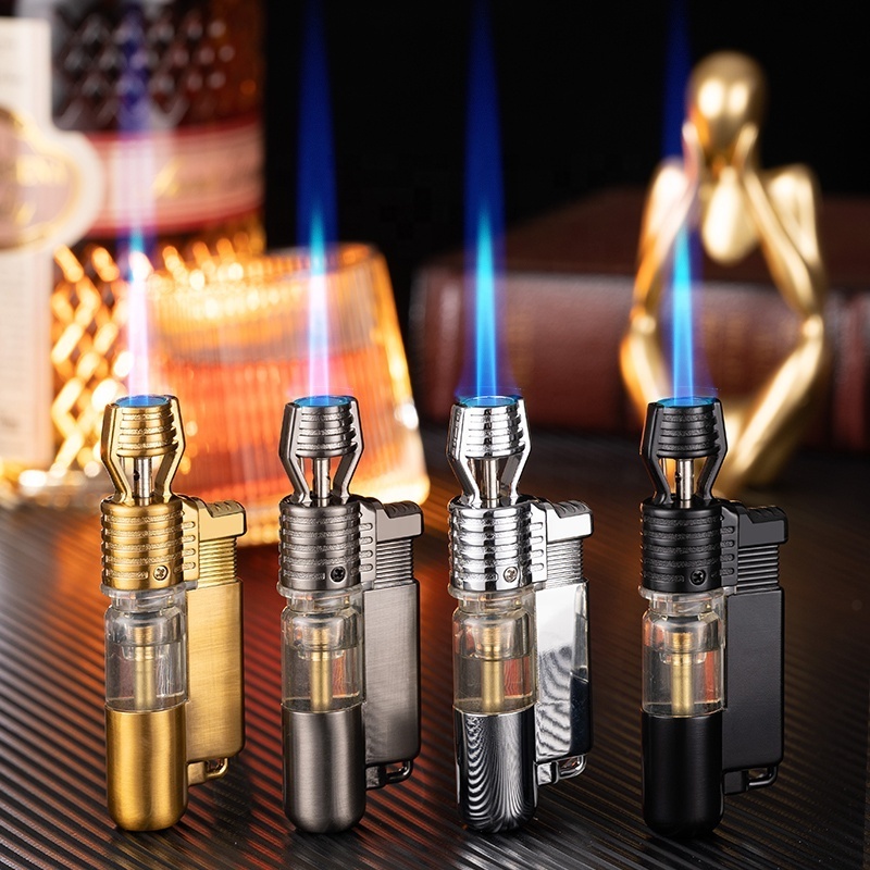 High Pressure Injection Direct Impact Lighter Windproof Visual Gas Blue Flame Welding Gun Butane Torch Lighter For Kitchen