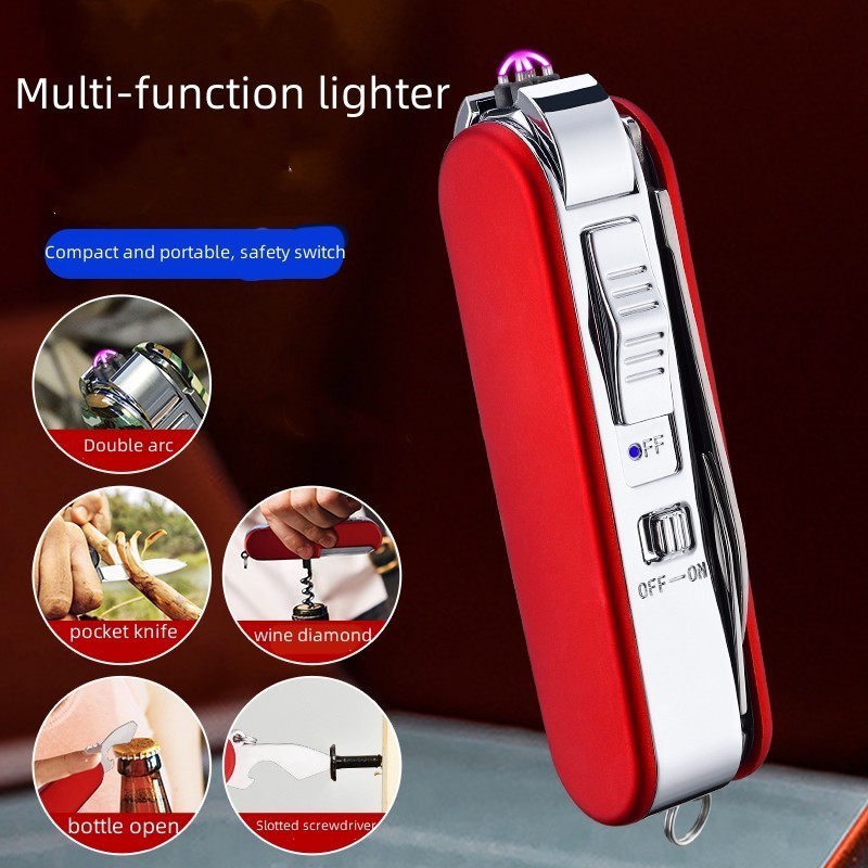 Outdoor Electric Arc Lighter USB Rechargeable Refillable Ligniter Creative Multi-Function Ligniter Knife Wine Opener Kitchen BBQ