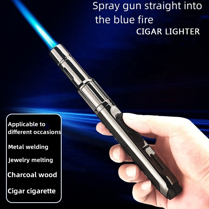 Wholesale Windproof Direct Flush Lighter Moxibustion Cigar Special Spray Gun Outdoor Metal Gas Lighter