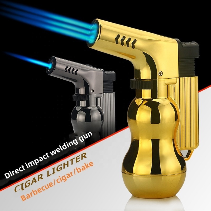 New Inflatable Torch Lighter Triple Jet Flame Cigar Lighter Refillable Butane Gas Lighter Direct Impact Welding Gun