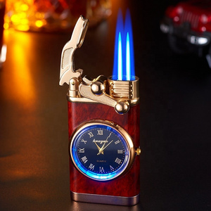 Wholesale Rocker Arm Double Fire Direct Jet Lighter With Fashion Dial Trend Personality Watch Inflatable Lighter