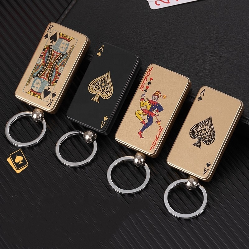 Wholesale Creative Poker Lighter Zinc Alloy Keychain Compact And Portable Strong Windproof Red Flame Metal Torch Lighter