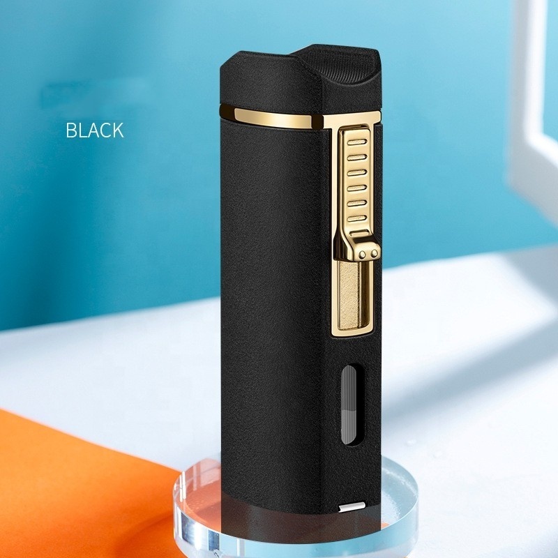 Customized Windproof three straight flush lighter visible air bin large fire moxibustion lighter refillable lighter for cigars