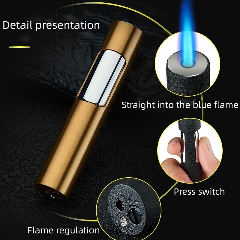 Creative Direct Metal Windproof Gas Lighter Cool Trend Male Delicate And Small Easy To Carry Personality Blue Flame Lighter