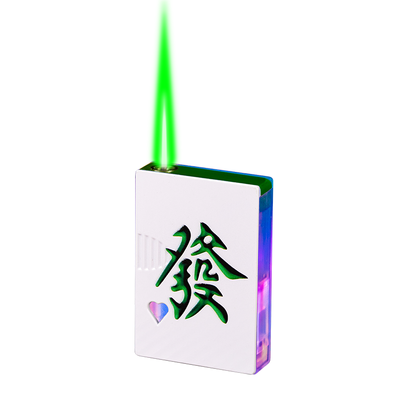 Creative Luminous Gas Transparent Luminous Mahjong lighter Dazzling Flashing Lights Windproof Green Flame Lighter