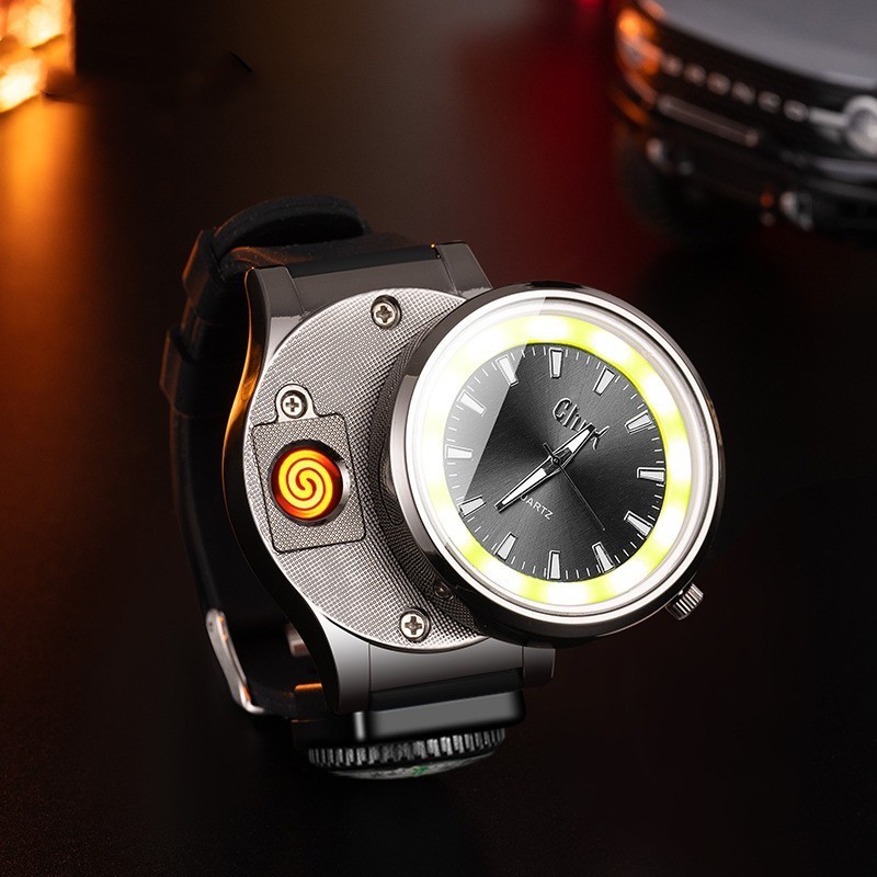 Wholesale Creative Multi-Functional Watch Lighter With Compass COB Light Windproof Watch Cigarette Lighter Gift