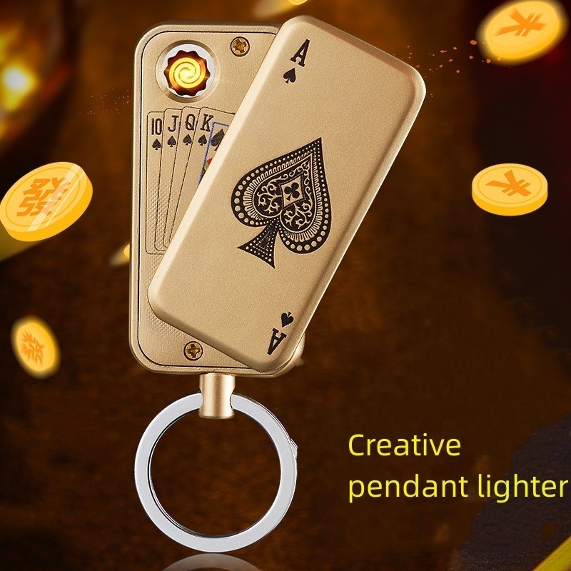 Creative Personality Mahjong Poker Keychain Pendant USB Charging Lighter Cigarette Lighter